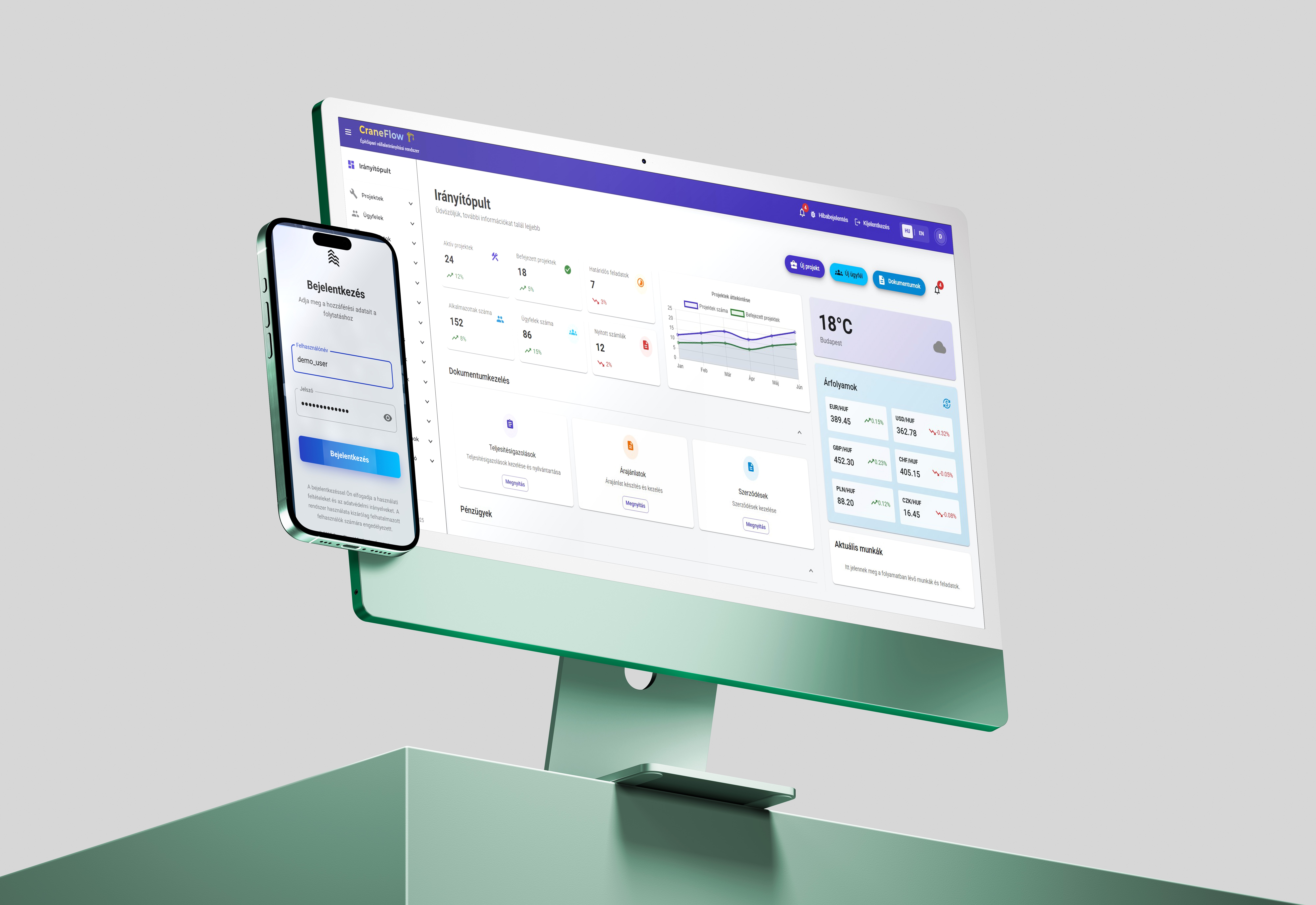 CraneFlow dashboard képernyőkép
